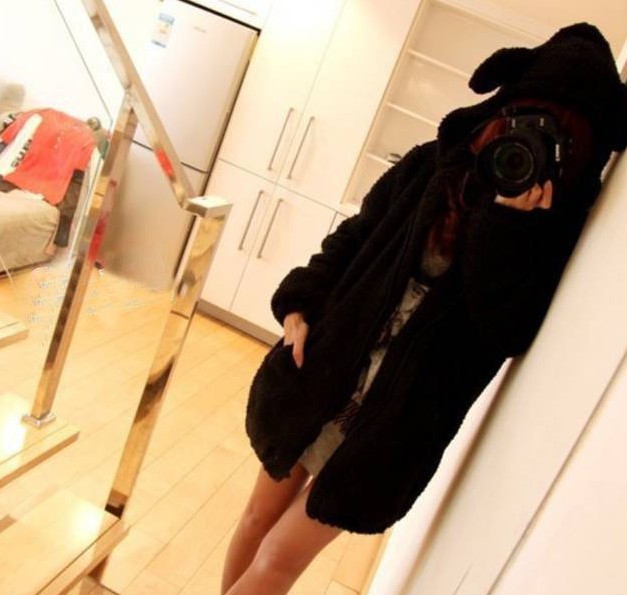 Free shipping 2013 Women the domesticated hen Jacket lambs wool Teddy Bear bunny ears tail a621 of