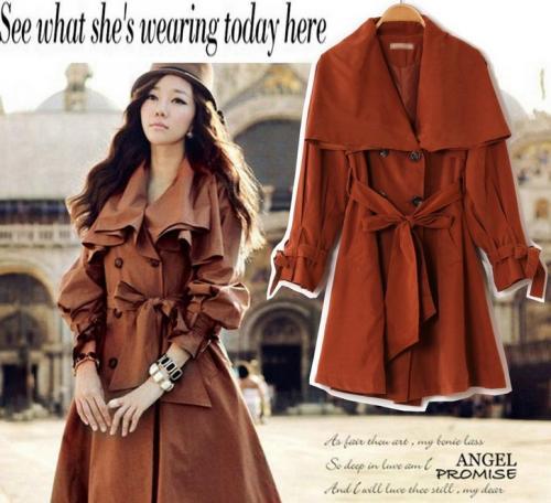 free shipping 2013 Women Warm korean overcoat Fashionable skirt pendulum ruffle collar collect waist dust coat
