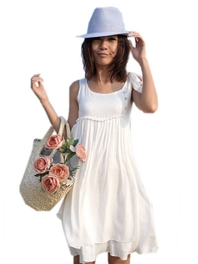 free shipping 2013 womens summer new fashion sleeveless vest tank dress ladies retro white cotton casual loose beach dresses 313