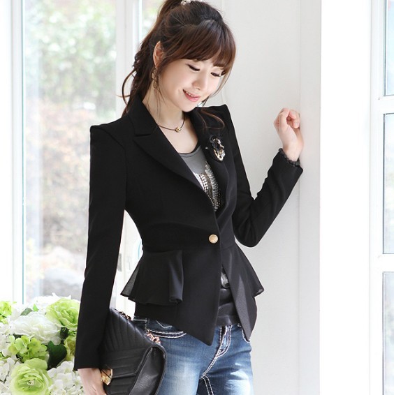 Free Shipping 2013 Wonderful Women's Single Breasted Coat Turndown Collar Women's forked tail Bottom Suit Jacket