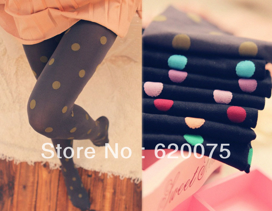 Free Shipping 2013NEW fashion 1pcs  retro big dots high quality velvet tight pantyhose ,Candy-colored women stockings
