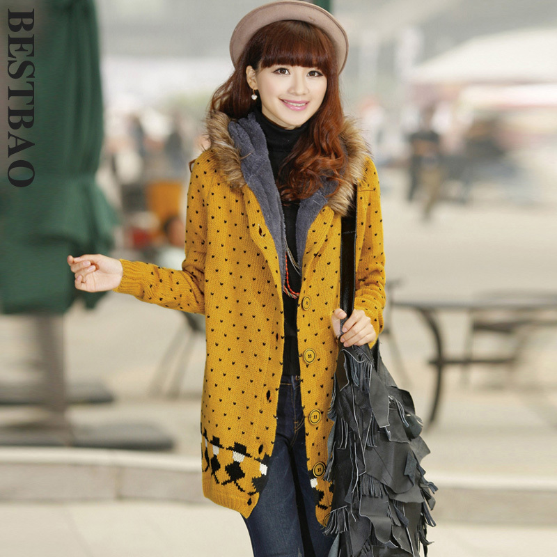 free shipping 2048 fashion with a hood single breasted plus velvet thick sweater pattern bestbao female
