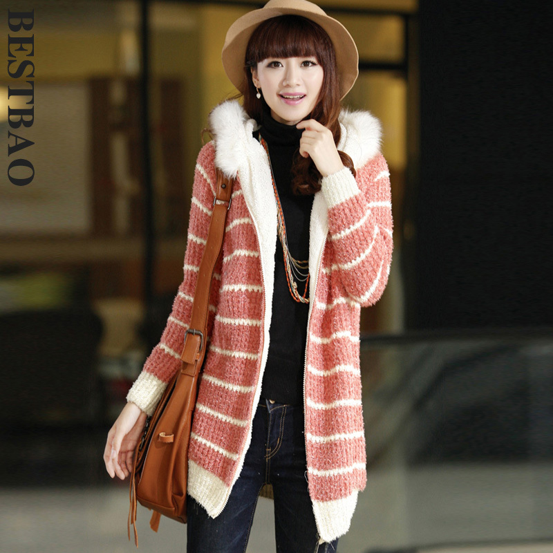 free shipping 2055 fashion sweet vigoreux with a hood thick sweater fresh stripe new arrival bestbao female