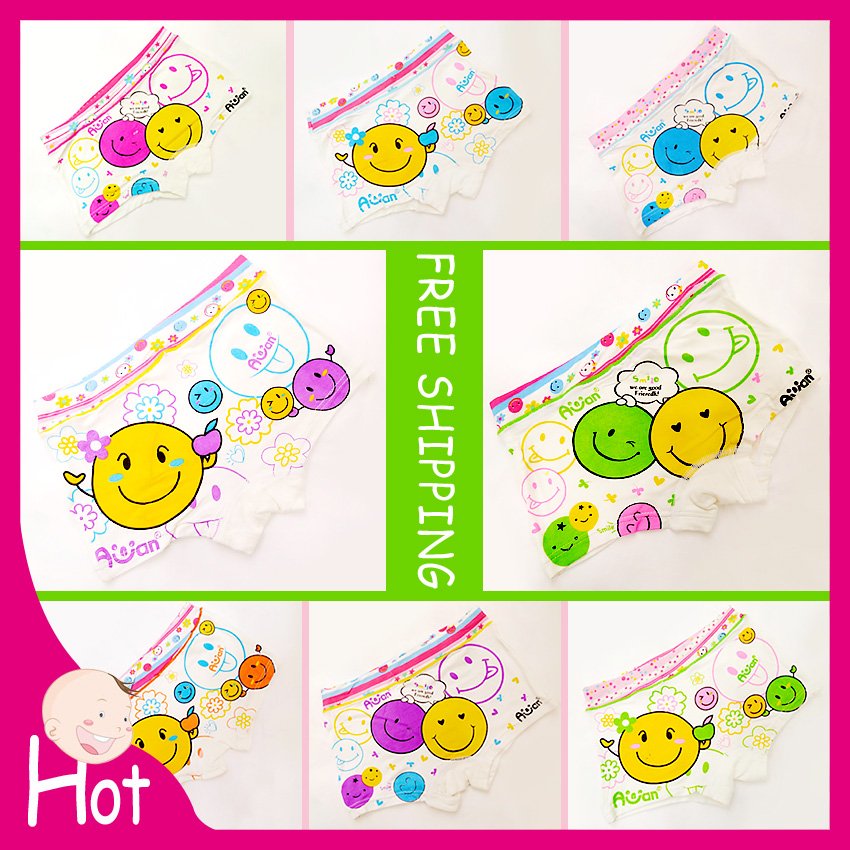 Free shipping 20pca/lot Smiling face Girl's Boxers Underwear Cotton Underwear for girl Brief Underware with Band