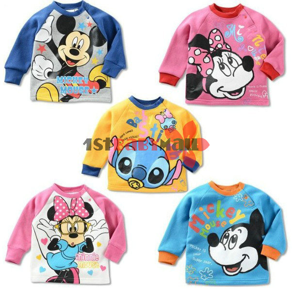 free shipping! 20pcs baby girls/boys' jacket Mickey/Minnie T-shirt long sleeve Tees thickening T-shirt autumn/winter coat shirts