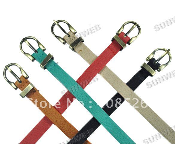 Free Shipping 20pcs Candy color Thin Belt Waistband Sweet Little PU Leather Buckle Belt FREE SHIPPING 3860