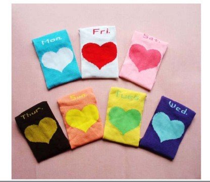 Free shipping (20pcs/lot) cotton women's weekly heart sock stocks candy colors whosale