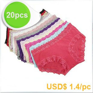 Free shipping-20pcs/lot ladies' panties lace decorated low-waist modal shorts women's briefs 10colors Free size,fits hip< 98cm