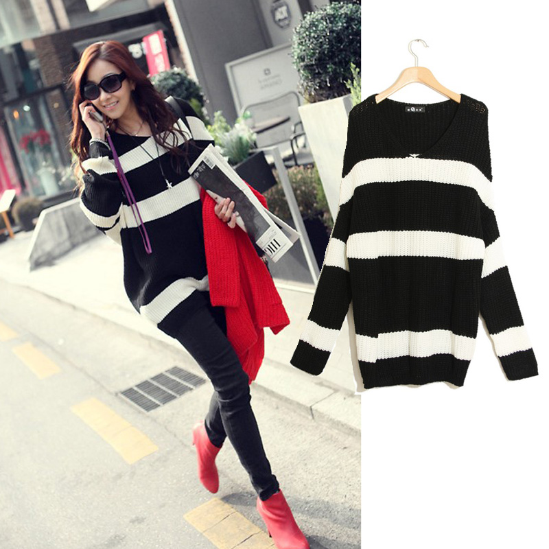 Free Shipping 2132 fashion autumn and winter stripe all-match pullover sweater shirt MY