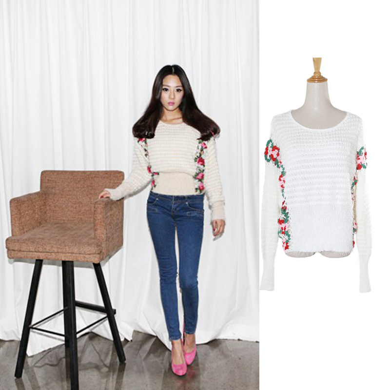 Free Shipping 2152 fashion autumn and winter cutout crochet o-neck batwing sleeve sweater outerwear MY