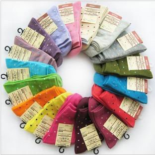 Free shipping!21Style Cute candy-colored dots women socks / Autumn medium cotton women In tube socks/ 20pair Wholesale