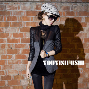 Free shipping 230 winter handsome woolen patchwork thickening cotton-padded slim suit