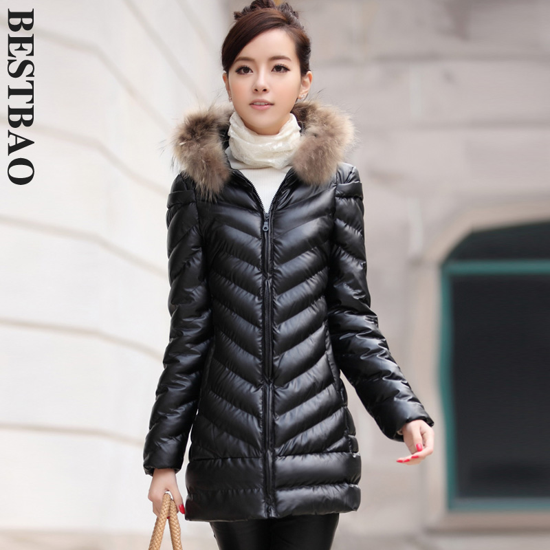 free shipping 2487 raccoon fur with a hood plus cotton leather clothing thermal slim bestbao female Absolutely authentic