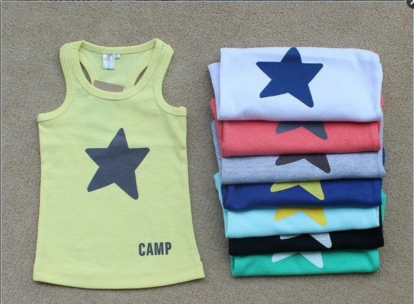 free shipping!  24pcs/lot baby boys/girls summer new style vest  candy colors arch vest  cotton vest  five-pointed star pattern