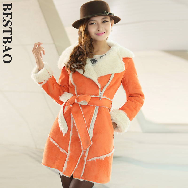 free shipping 2532 fashion brief slim long outerwear suede fabric new arrival bestbao female Absolutely authentic