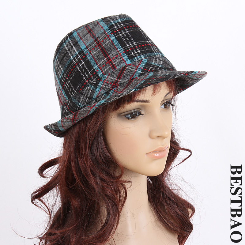 free shipping 2627 fashion woolen classic jazz hat plaid slanting stripe all-match new arrival bestbao Absolutely authentic