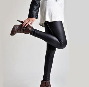 free shipping  2pcs Black dull faux leather pants fashion slim female legging pencil pants trousers tight