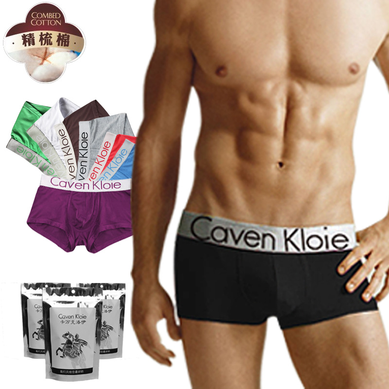 Free shipping 2pcs/lot caven kloie male boxer panties plus size steel 100% cotton