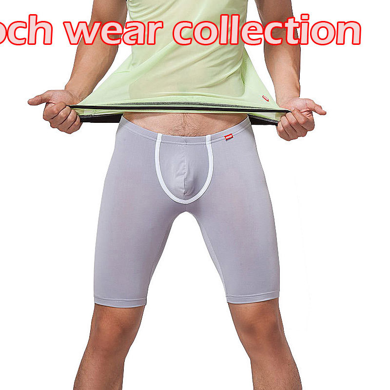 Free shipping 2pcs/lot Looch low-waist male knee-length pants tights capris men's tight u bag basic shorts