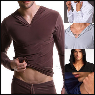 Free shipping 2pcs/lot N2N male leugth with a hood long-sleeve sleepwear casual lounge top sleepwear yoga clothes
