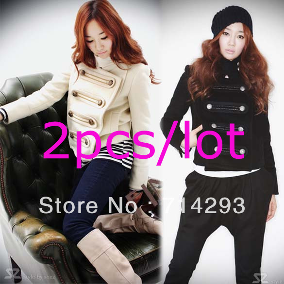 Free shipping ! 2pcs/lot Women's Slim Double-Breasted Coat Stand-up Collar Cardigan Short Jacket  2 Size 9001