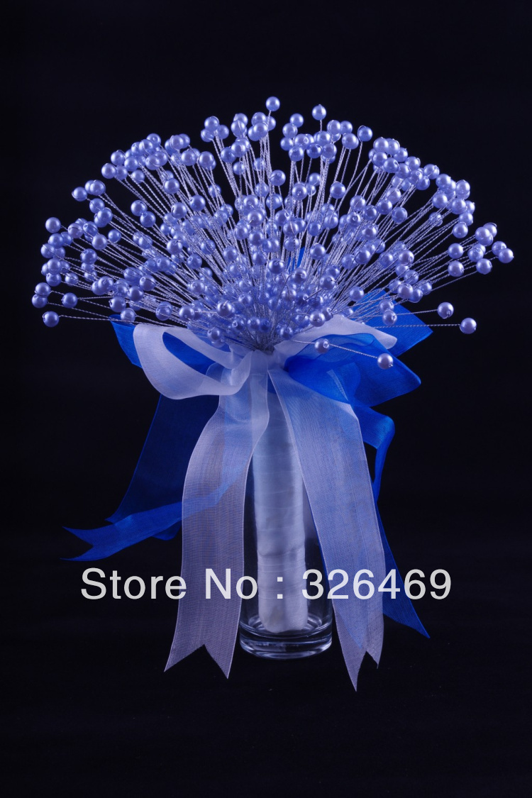 Free shipping 2sets/lot newest acrylic crystal girl bouquets blue pearl beads artificial flower bouquet