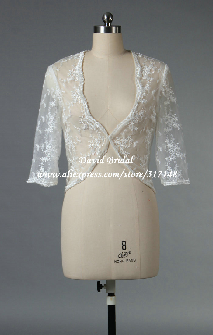 Free Shipping 3 4 Length Sleeves Ivory Lace Bolero Jacket for Bride K1003