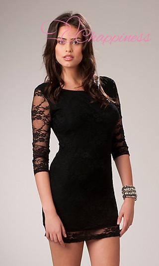 Free Shipping 3/4 Sleeve Black Mini Dress hair bridal accessories
