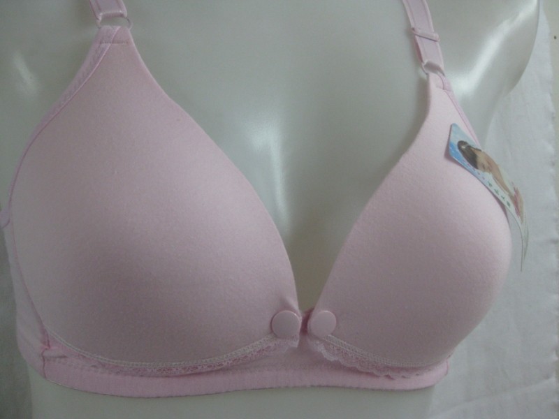 Free shipping 3 breasted wireless nursing bra fitted shoulder strap open bra 100% cotton underwear apricot powder