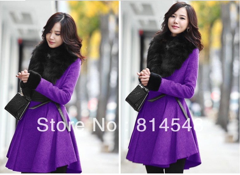 Free Shipping 3 Colors  autumn and winter fox fur woolen outerwear fur overcoat trench plus size female Wool Blends Coat