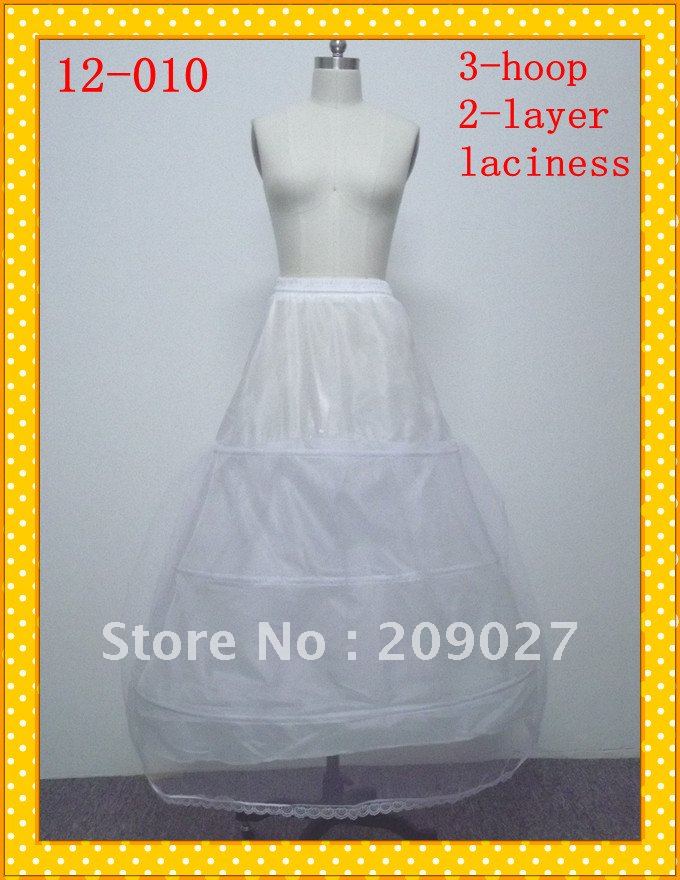 Free Shipping 3 Hoops 2 Layers Laciness Wedding Dress Petticoat Crinoline Bridal Slip Skirt