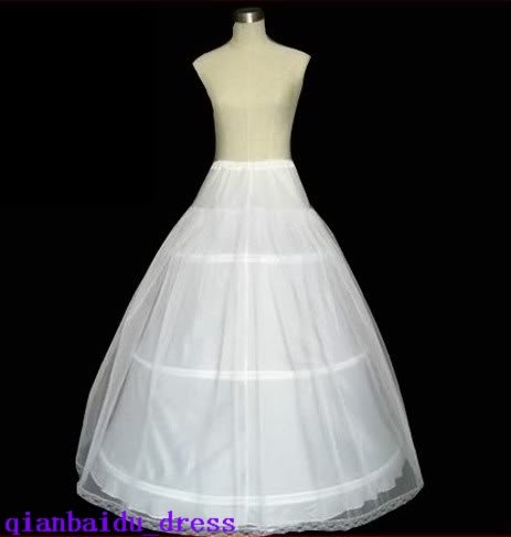 Free shipping: 3 Hoops white bridal petticoat with lace edge