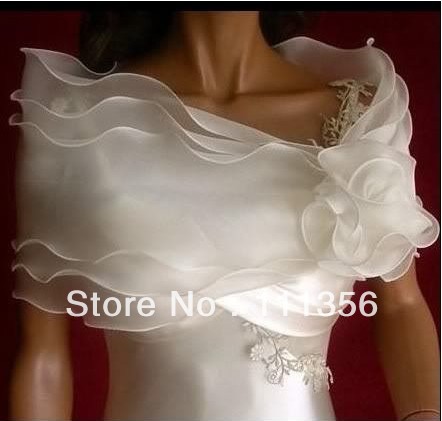 Free shipping 3-layer white or ivory shawl wedding dress bridal wraps+handmade flower