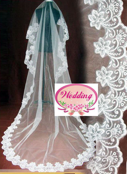 Free shipping 3 meters long trailing veil the bride hair accessory lace mantilla bridal veil wedding dress veil ts24