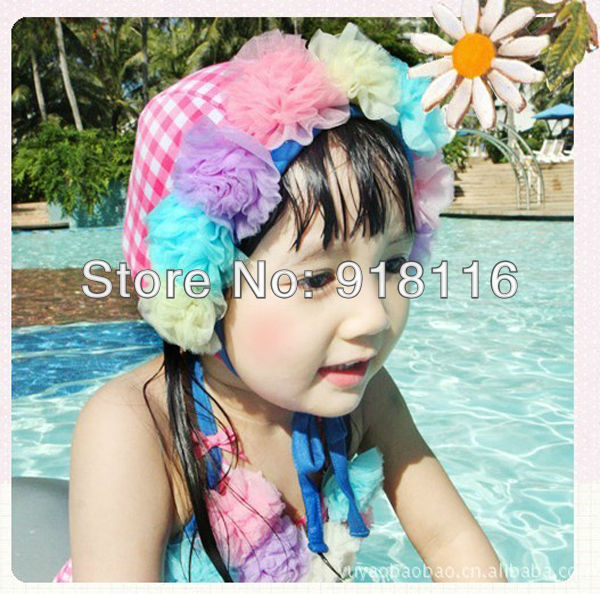 Free shipping 3 pcs Child Plaid Bikini Swimwear for Baby Girls Pink Swimming Checkered Floral HOT Sale Child Swimsuit ( 2917)