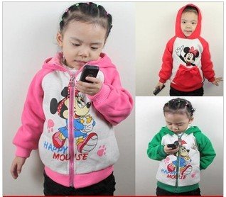 Free shipping! 3 pcsc/lot for chilren 100~120 cm fashion chilren autumn/winter hoodie,fake 2 in 1 Mickey coat clothing,3 colors