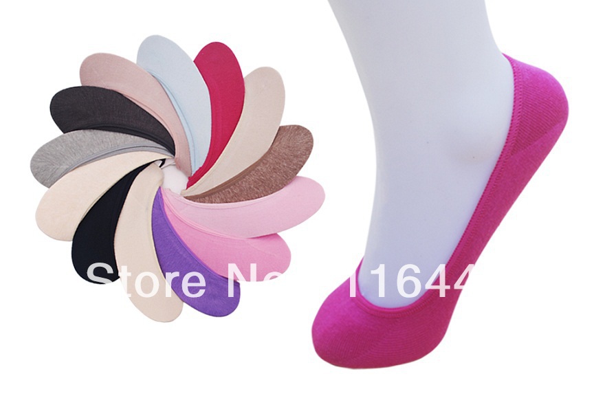 Free shipping (30 pairs/lot) 80 % cotton women's candy color invisible socks