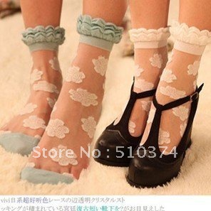FREE SHIPPING 30 PC/LOT Lace Transparent Crystal Vintage Short Rose Socks Fashion Women Round Dot Stockings