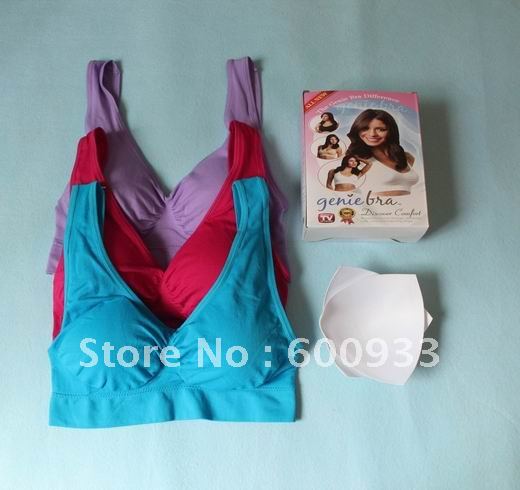 Free shipping 300pcs/lot (3pcs/box) DHL/FEDEX Double Sided colored Genie Bra with pads with colorbox