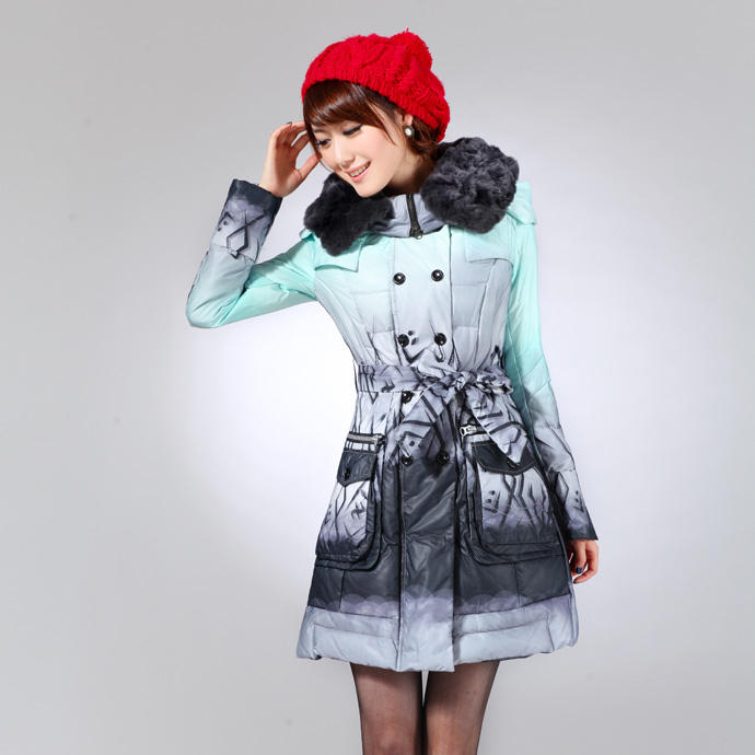 Free Shipping, 3072161 y slim high quality high quality rex rabbit hair double fur collar fashion thickening down coat