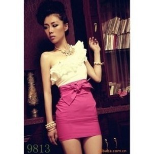 Free shipping 3098 fashion oblique bow slim sexy one-piece dress women