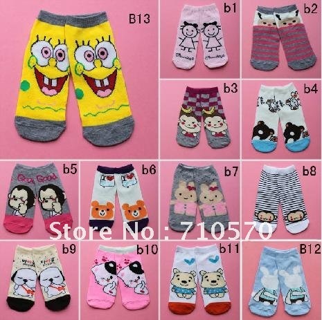 FREE SHIPPING 30pair/lot Large lovely short money Cartoon socks Cotton socks in autumn and winter socks