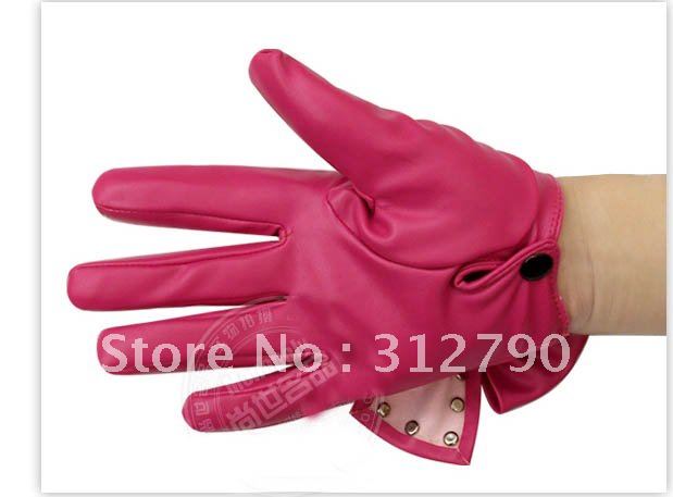 Free shipping 30pairs/lot  New wholesale women fashion faux leather gloves with rivet bowknot PU gloves gift