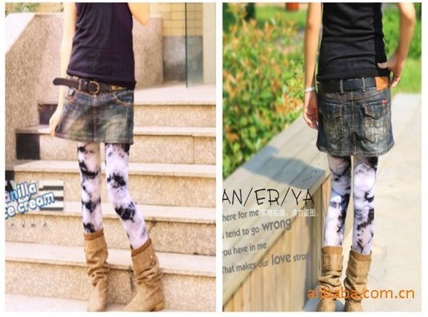 Free shipping (30pieces/lot) Printing and dyeing graffiti splash-ink printing base pants color smoked pantyhose