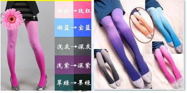 Free shipping (30pieces/lot) Turquoise splicing gradient pantyhose color velvet backing socks