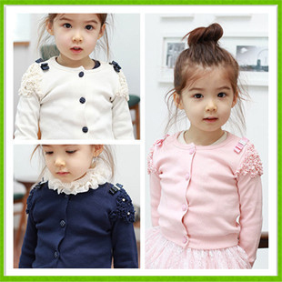 Free shipping 3190  autumn belt laciness bead bow cardigan 5pcs/lot 90-130size kid clothing