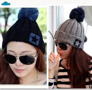 Free shipping, 32 five-pointed star roll-up hem ultralarge bulb knitted hat winter knitted hat female 95g