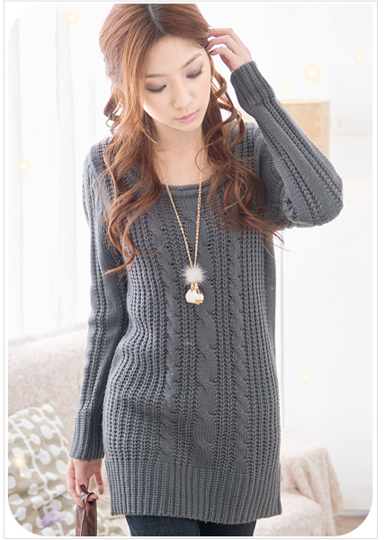Free Shipping 3378 twisted o-neck long design sweater dark gray pink white black HO