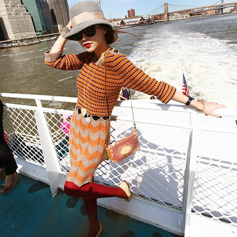 Free Shipping 3529 autumn and winter sweater one-piece dress fashion elegant all-match cutout one-piece dress sweater MY
