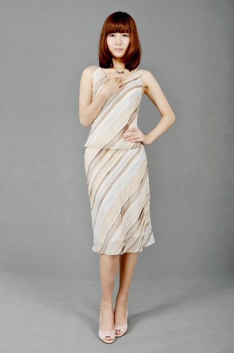 FREE SHIPPING! 358 - - chiffon slanting stripe set dress -HB